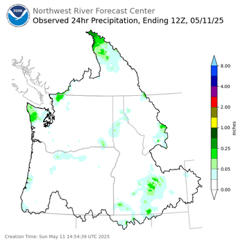 Observed Precipitation ending Sunday, May 11 at 5 am PDT