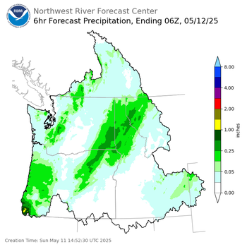 Day 1 (Sunday): 6 Hourly Precipitation Forecast ending Sunday, May 11 at 11 pm PDT