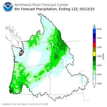 Day 1 (Sunday): 6 Hourly Precipitation Forecast ending Monday, May 12 at 5 am PDT
