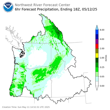 Day 2 (Monday): 6 Hourly Precipitation Forecast  ending Monday, May 12 at 11 am PDT