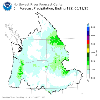 Day 3 (Tuesday): 6 Hourly Precipitation Forecast  ending Tuesday, May 13 at 11 am PDT