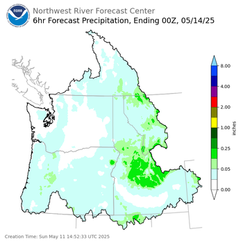 Day 3 (Tuesday): 6 Hourly Precipitation Forecast  ending Tuesday, May 13 at 5 pm PDT