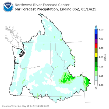 Day 3 (Tuesday): 6 Hourly Precipitation Forecast  ending Tuesday, May 13 at 11 pm PDT