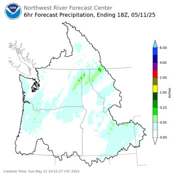 Day 1 (Sunday): 6 Hourly Precipitation Forecast ending Sunday, May 11 at 11 am PDT