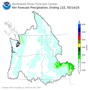 Day 3 (Tuesday): 6 Hourly Precipitation Forecast  ending Wednesday, May 14 at 5 am PDT