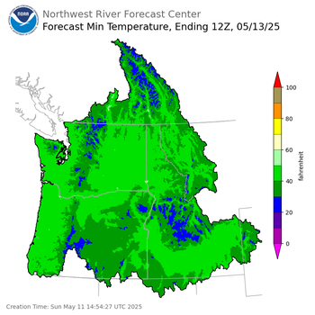 Day 2 (Monday): Min Temperature Forecast ending Tuesday, May 13 at 5 am PDT