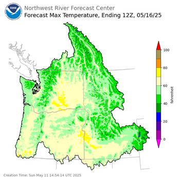 Day 5 (Thursday): Max Temperature Forecast ending Friday, May 16 at 5 am PDT