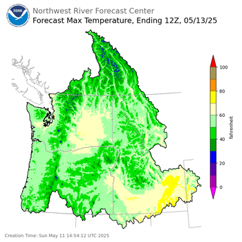 Day 2 (Monday): Max Temperature Forecast ending Tuesday, May 13 at 5 am PDT