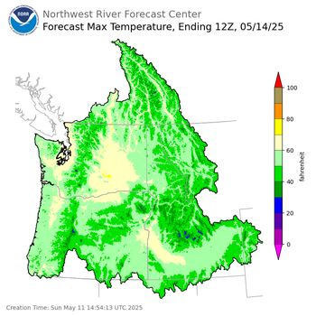 Day 3 (Tuesday): Max Temperature Forecast ending Wednesday, May 14 at 5 am PDT