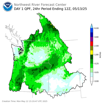 Day 1 (Monday): Precipitation Forecast ending Tuesday, May 13 at 5 am PDT