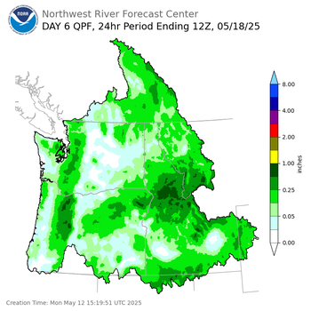 Day 6 (Saturday): Precipitation Forecast ending Sunday, May 18 at 5 am PDT