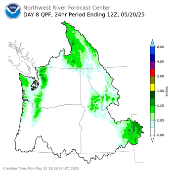 Day 8 (Monday): Precipitation Forecast ending Tuesday, May 20 at 5 am PDT