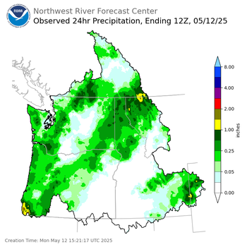 Observed Precipitation ending Monday, May 12 at 5 am PDT
