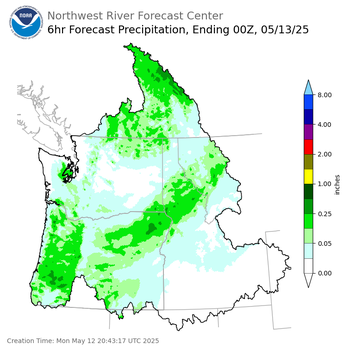 Day 1 (Monday): 6 Hourly Precipitation Forecast ending Monday, May 12 at 5 pm PDT
