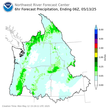 Day 1 (Monday): 6 Hourly Precipitation Forecast ending Monday, May 12 at 11 pm PDT