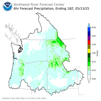 Day 2 (Tuesday): 6 Hourly Precipitation Forecast  ending Tuesday, May 13 at 11 am PDT