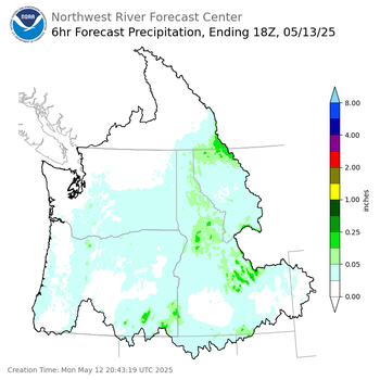 Day 2 (Tuesday): 6 Hourly Precipitation Forecast  ending Tuesday, May 13 at 11 am PDT