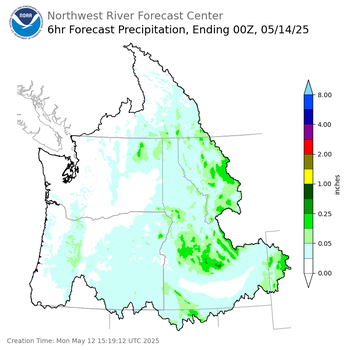 Day 2 (Tuesday): 6 Hourly Precipitation Forecast  ending Tuesday, May 13 at 5 pm PDT