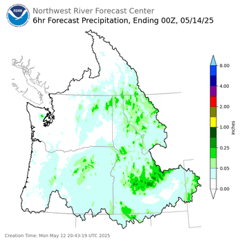 Day 2 (Tuesday): 6 Hourly Precipitation Forecast  ending Tuesday, May 13 at 5 pm PDT