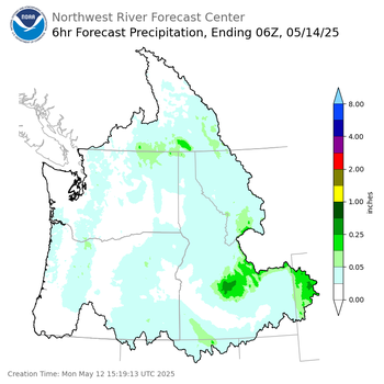 Day 2 (Tuesday): 6 Hourly Precipitation Forecast  ending Tuesday, May 13 at 11 pm PDT