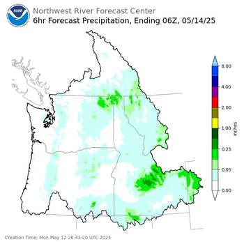 Day 2 (Tuesday): 6 Hourly Precipitation Forecast  ending Tuesday, May 13 at 11 pm PDT