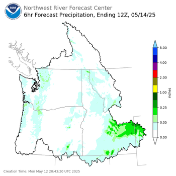 Day 2 (Tuesday): 6 Hourly Precipitation Forecast  ending Wednesday, May 14 at 5 am PDT