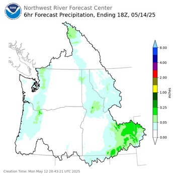 Day 3 (Wednesday): 6 Hourly Precipitation Forecast  ending Wednesday, May 14 at 11 am PDT