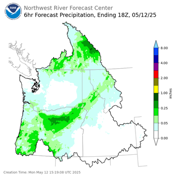 Day 1 (Monday): 6 Hourly Precipitation Forecast ending Monday, May 12 at 11 am PDT