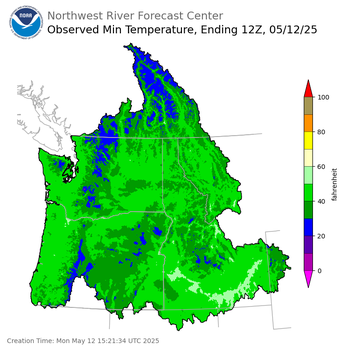 Minimum Temperatures ending Monday, May 12 at 5 am PDT