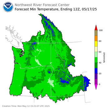 Day 5 (Friday): Min Temperature Forecast ending Saturday, May 17 at 5 am PDT