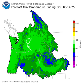 Day 2 (Tuesday): Min Temperature Forecast ending Wednesday, May 14 at 5 am PDT