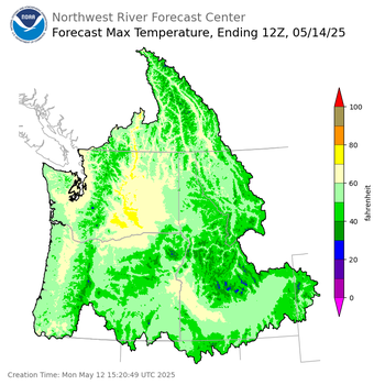 Day 2 (Tuesday): Max Temperature Forecast ending Wednesday, May 14 at 5 am PDT