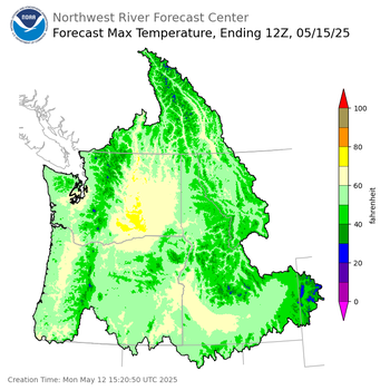 Day 3 (Wednesday): Max Temperature Forecast ending Thursday, May 15 at 5 am PDT