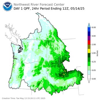 Day 1 (Tuesday): Precipitation Forecast ending Wednesday, May 14 at 5 am PDT