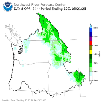 Day 8 (Tuesday): Precipitation Forecast ending Wednesday, May 21 at 5 am PDT