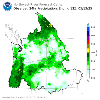 Observed Precipitation ending Tuesday, May 13 at 5 am PDT