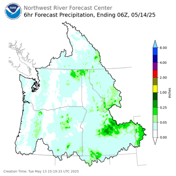 Day 1 (Tuesday): 6 Hourly Precipitation Forecast ending Tuesday, May 13 at 11 pm PDT