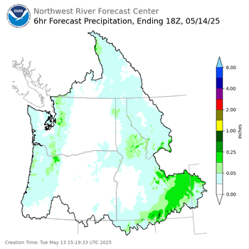 Day 2 (Wednesday): 6 Hourly Precipitation Forecast  ending Wednesday, May 14 at 11 am PDT