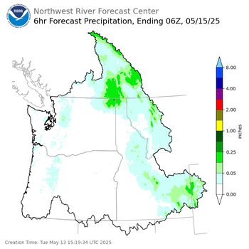 Day 2 (Wednesday): 6 Hourly Precipitation Forecast  ending Wednesday, May 14 at 11 pm PDT
