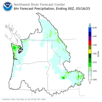 Day 3 (Thursday): 6 Hourly Precipitation Forecast  ending Thursday, May 15 at 5 pm PDT