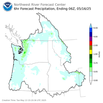 Day 3 (Thursday): 6 Hourly Precipitation Forecast  ending Thursday, May 15 at 11 pm PDT