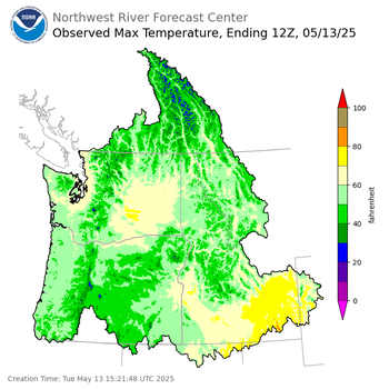Maximum Temperatures ending Monday, May 12 at 9 pm PDT