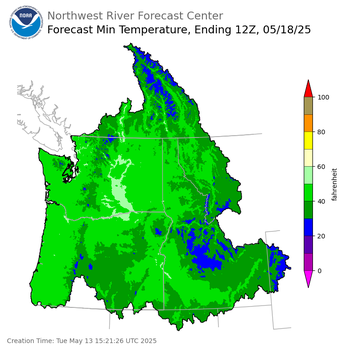 Day 5 (Saturday): Min Temperature Forecast ending Sunday, May 18 at 5 am PDT