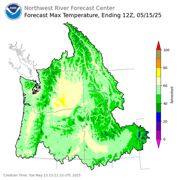 Day 2 (Wednesday): Max Temperature Forecast ending Thursday, May 15 at 5 am PDT