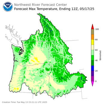 Day 4 (Friday): Max Temperature Forecast ending Saturday, May 17 at 5 am PDT