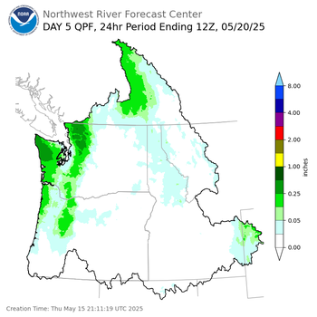 Day 5 (Monday): Precipitation Forecast ending Tuesday, May 20 at 5 am PDT