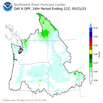 Day 6 (Tuesday): Precipitation Forecast ending Wednesday, May 21 at 5 am PDT