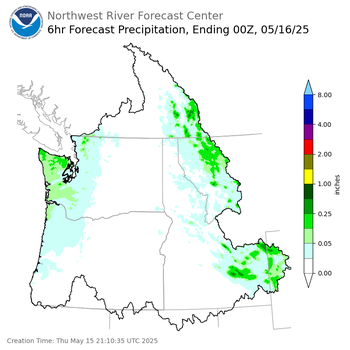 Day 1 (Thursday): 6 Hourly Precipitation Forecast ending Thursday, May 15 at 5 pm PDT