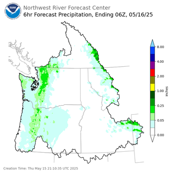 Day 1 (Thursday): 6 Hourly Precipitation Forecast ending Thursday, May 15 at 11 pm PDT