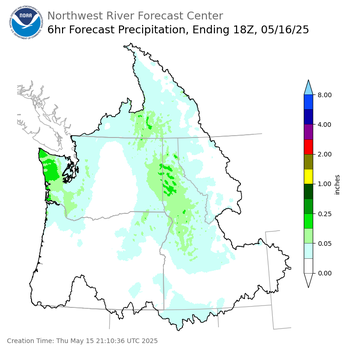 Day 2 (Friday): 6 Hourly Precipitation Forecast  ending Friday, May 16 at 11 am PDT